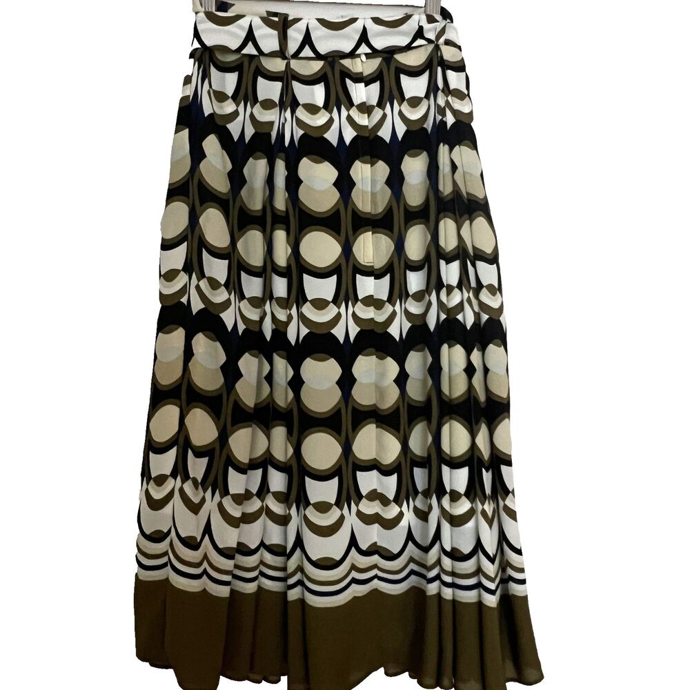 H&M skirt 8 retro geometric chiffon matching tie belt pleating flowing - Picture 2 of 9
